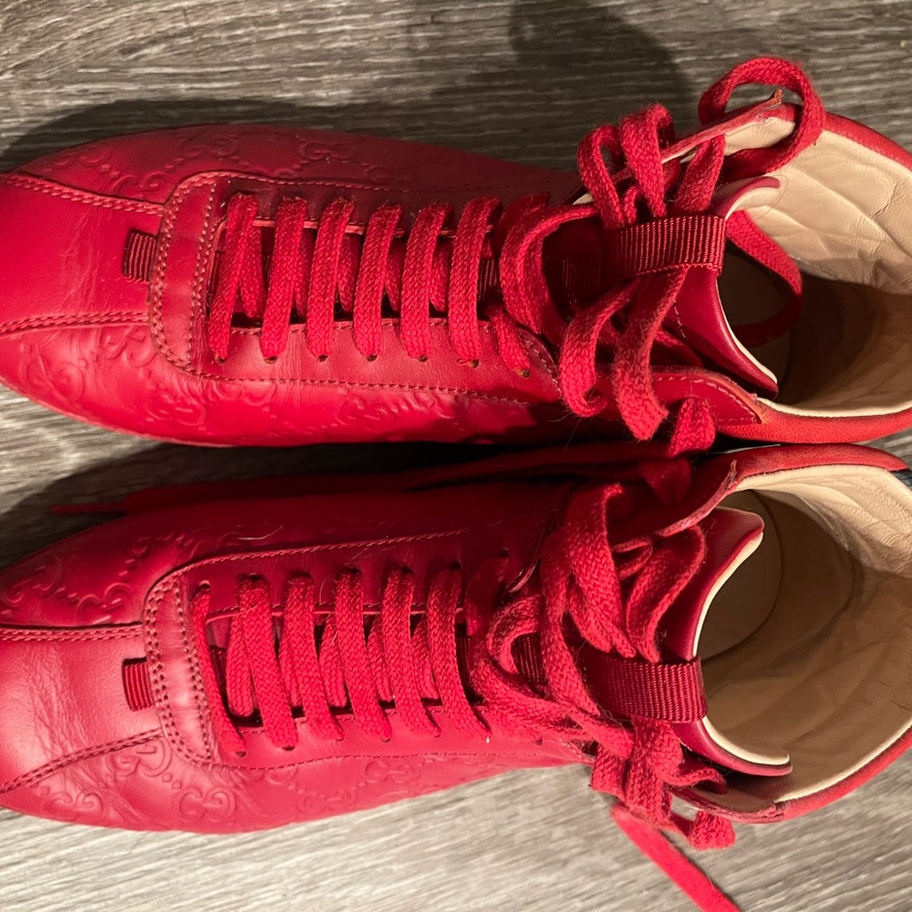 Authentic Gucci - Red Embossed High-Top Sneakers - US 7.5
